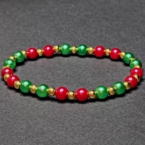 Christmas Red & Green Pearl Beaded Stretch Bracelet Handmade